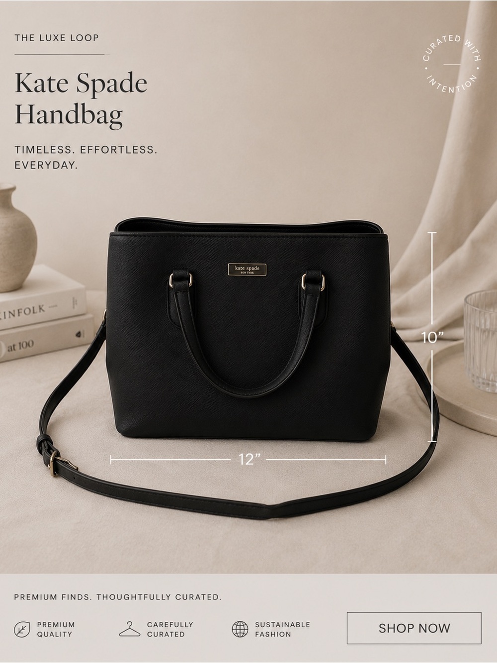 kate spade Black Saffiano Leather Satchel with Shoulder Strap